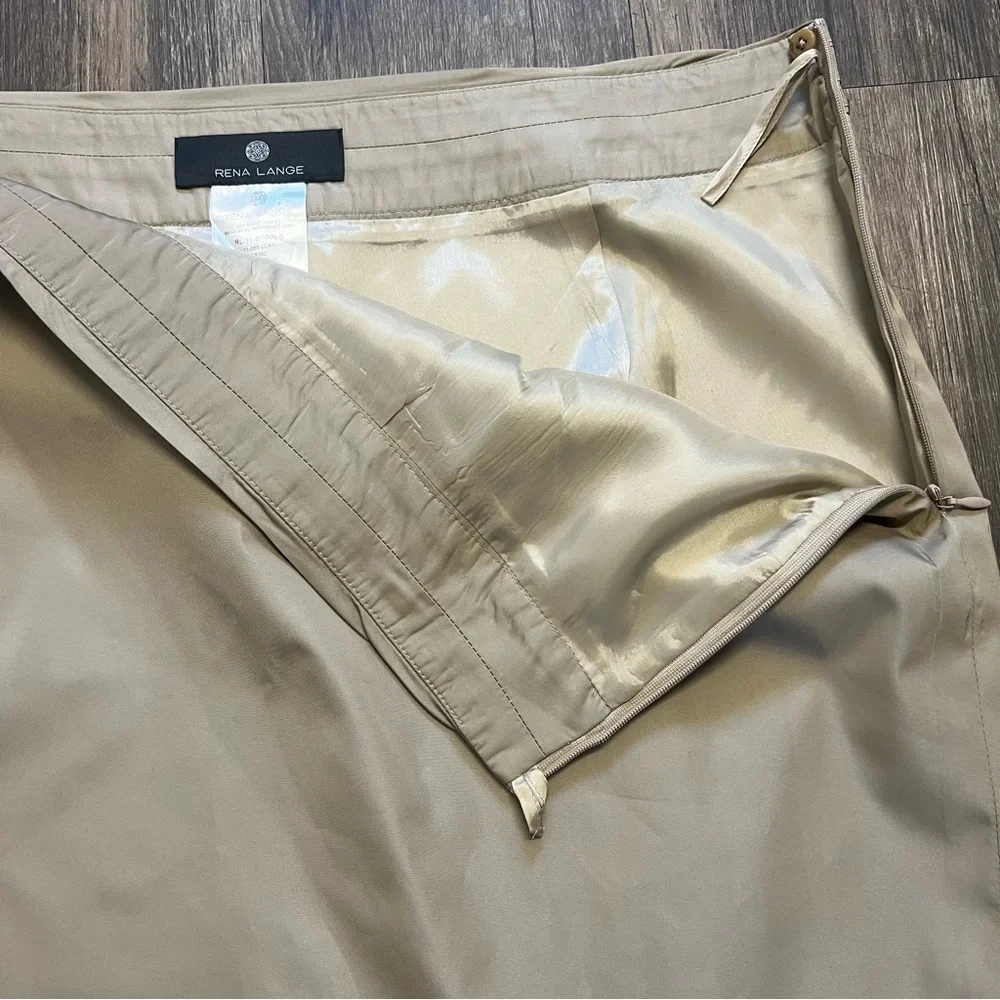 Rena Lange Knee Length Beige Pencil Straight Side Zip Women's Skirt Plus Size 16